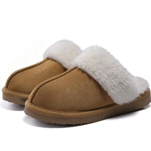 Memory Foam Warm  & Cozy Slide On Scuff Slippers with Thick Sole Chestnut